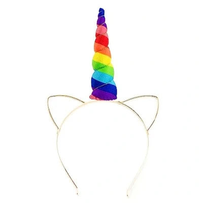 Image of Lizzy ANIMAL EARS BOW TAIL SET Costume Accessory Fancy Dress Party Kids Adults Headband (Metal Rainbow Unicorn SILVER)