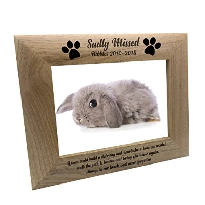 Image of ukgiftstoreonline Personalised Sadly Missed Rabbit Remembrance Memorial Wooden Photo Frame (4 x 6 Inch)