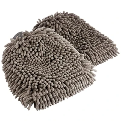 Image of Amazon Basics Deluxe Microfiber Car Wash Drying Mitts, 2 Pack, Grey, 30 cm L x 20 W