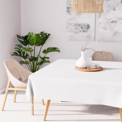 Image of ALIX white square stain resistant tablecloth 180x180 cm