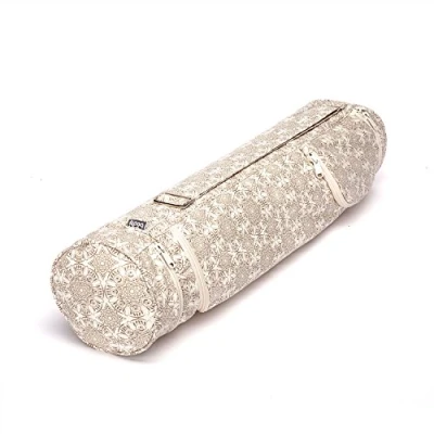 Image of Maharaja 60 Cotton Yoga Mat Bag for Mats up to 60cm Wide with External Pockets (Ecru Natural/Madurai)