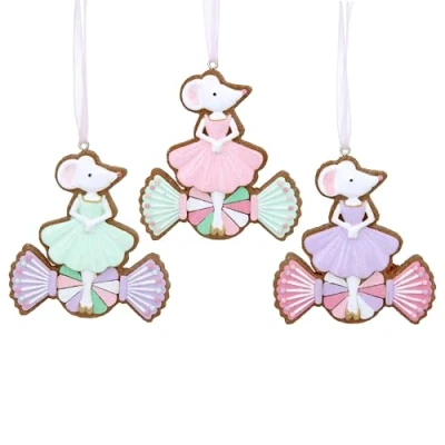 Image of Gisela Graham Pastel Gingerbread Mouse on Sweet Christmas Tree Decorations