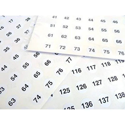 Image of White 13mm Round Consecutive, Sequential Number Sequence Labels, Numbering Stickers, from 1 160