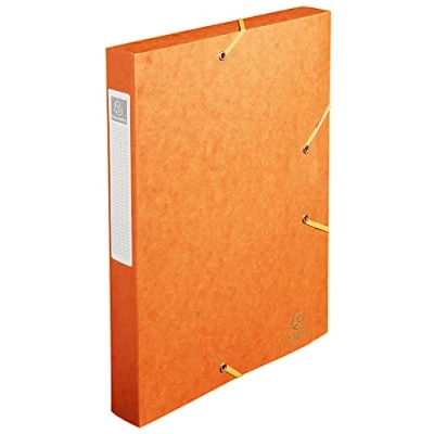 Image of Exacompta Ref 14017H Cartobox Pressboard Filing Box 25 x 33cm, Suitable for A4 Documents, Elastic Straps on 2 Corners, 40mm Spine, FSC Certified Orange