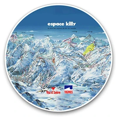 Image of Vinyl Stickers (Set of 2) 10cm Tignes Piste Map France Snowboarding Decals for Laptops,Tablets,Luggage,Scrap Booking,Fridges, 8435