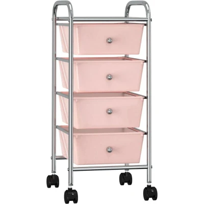 Image of vidaXL 4 Drawer Mobile Storage Trolley Pink Plastic