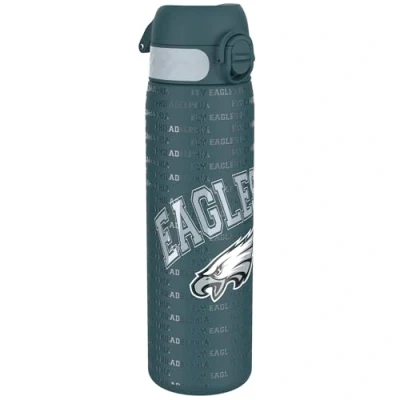 Image of ION8 Steel Water Bottle, 600 ml/20 oz, Leak Proof, Easy to Open, Secure Lock, Dishwasher Safe, Flip Cover, Fits Cup Holders, Carry Handle, Durable, Metal Raised Print, NFL Eagles Design