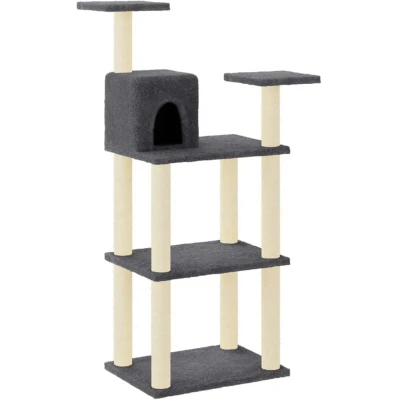 Image of vidaXL Dark Grey Cat Tree with Sisal Scratching Posts, Plush Chair, Upper Platforms, and Cosy House Perfect Indoor Exercise Equipment for Cats