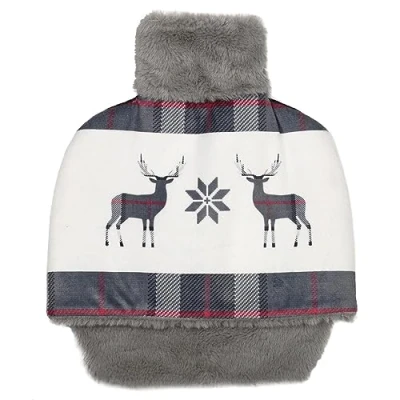 Image of Christmas Foot Warmer Slipper Hot Water Bottle Reindeer Tartan Grey