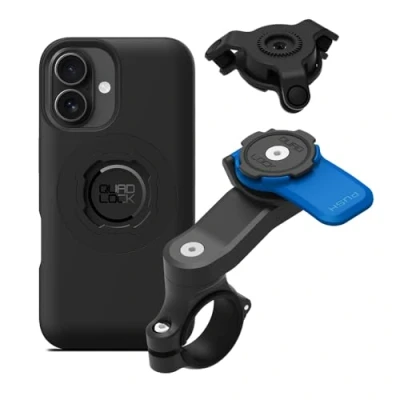 Image of Quad Lock Handlebar Motorcycle Phone Mount Kit with Vibration Dampener and iPhone 16 MAG Case