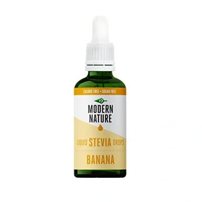 Image of Modern Nature Banana Flavour Drops Liquid Stevia Sweetner 0 Calorie Skinny Sugar Free Syrup Alternative For Flavoured Protein Shakes, Yoghurt, Porridge, Milk, Keto &amp; Vegan Sweetener 50ml