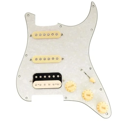 Image of Musiclily Pro SE ST HSS 60SE Pre wired Standard Pickguard with Alnico 5 Magnet Pickups Way Super Switch for Style Electric Guitar, 4ply Aged White Pearl