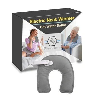 Image of Bargain House Electric Neck Warmer, Rechargeable Heated Hot Water Bottle for and Shoulder Pain Relief, Wrap Around U Design Heating Pad, Pack Therapy, Gift Idea Him Her, Grey