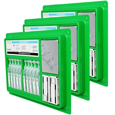 Image of Sterowash Wall Mount Emergency Eye Wash Pod Bandage Cleansing Station Triple Pack