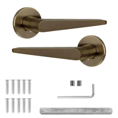 Image of Decoranddecor Antique Brass Door Handles Internal Aluminium Handle Sets for Wooden Interior Doors Bedrooms &amp; Bathroom Terra Range