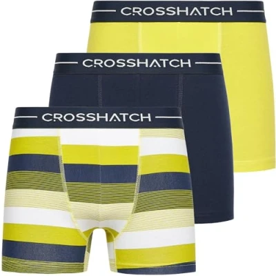 Image of Crosshatch 3 Pack Designer Printed Boxer Trunks Underwear, Avocet Yellow, L