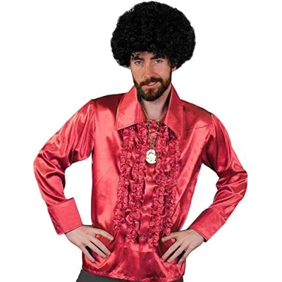 Image of I Love Fancy dress ILFD4599S Red Disco Shirt Mens Deluxe Ruffle 1970&#039;s King S