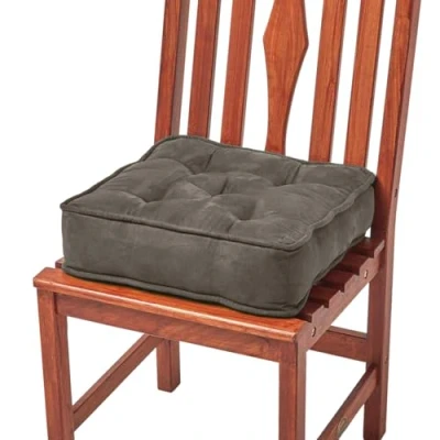 Image of HOMESCAPES Grey Dining Chair Booster Cushion Large Firm 40cm Square Seat Pad with Supportive 10cm Thick Lift Luxury Soft Faux Suede For The Elderly, Post Operative and Pregnancy