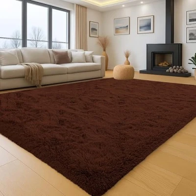 Image of Aspire Homeware Rugs Living Room Brown Area 160x230cm for Bedroom Anti Slip Modern Super Soft Thick Pile Fluffy Shaggy Rug Non Shedding
