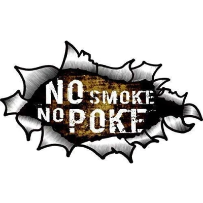 Image of CT Design No Smoke Poke Funny Slogan with OVAL RIPPED OPEN TORN METAL Effect Motif Vinyl Car Sticker 150x90mm