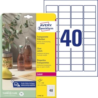 Image of Avery Zweckform L7781 25 Crystal Clear Labels 45.7 x 25.4 mm
