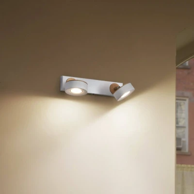 Image of LEDVANCE LED downlight Pluto, steel, wood, 2 bulb, white