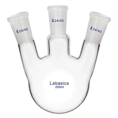 Image of Labasics Glass 250ml 3 Neck Round Bottom Flask RBF, with 24/40 Center and Side Standard Taper Outer Joint,