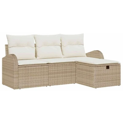 Image of 4 Piece Garden Sofa Set with Cushions Beige Poly Rattan Vidaxl