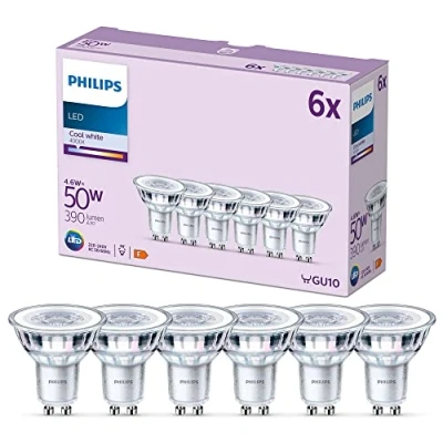 Image of PHILIPS LED Classic Spot Light Bulb 6 Pack [Cool White 4000K GU10] 50W, Non Dimmable. for Home Indoor Lighting