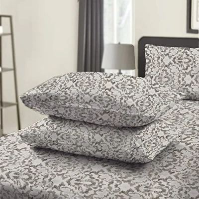 Image of RAYBedding 2 Pack Pillowcase 100% Egyptian Cotton Pillow Covers 400 Thread Count Floral Printed Misty Grey Cases
