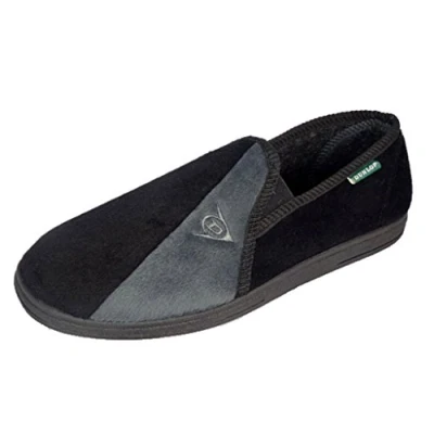 Image of Mens Famous Dunlop WINSTON II Slippers with Super Comfort Cushioned Insock, Black/Grey, 12 UK