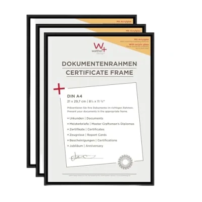 Image of walther Design Picture Frame Black 21 x 29,7 cm (DIN A4) with Art Glass 5 Pack, New Lifestyle Plastic KVX130B5