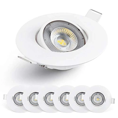 Image of EMOS LED Spot Lights Ceiling Round 5W / 450lm, 6500K Cold White 50 Tilt Swivel Recessed Lights, Ultra Slim Pack of 6 Downlights for Ceiling, Mains Powered,