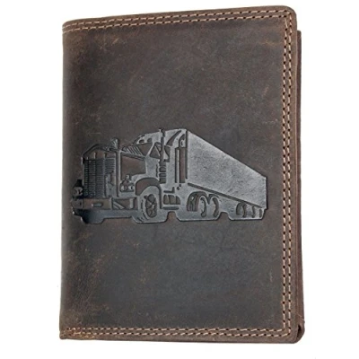 Image of Strong Genuine Leather Wallet Without Fabric Lining with a Truck