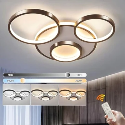 Image of YYUTLUO Modern LED Ceiling Light, Ø53cm Black Multi Circle Lamp, 42W Stepless Dimmable 3000 6000K, Round Metal + Acrylic Chandelier, Bedroom Living Children Office Study Kitchen Hallway (4 Ring)