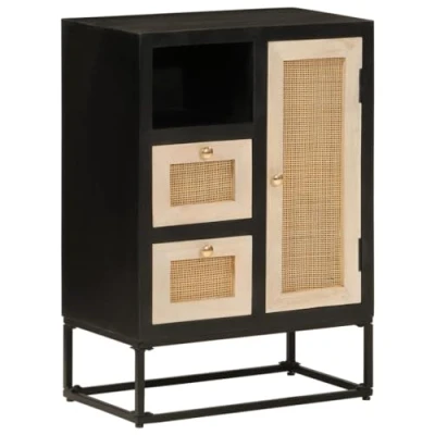 Image of vidaXL Solid Wood Mango/Iron Sideboard Black, 55x30x76 cm Ample Storage, Sturdy, Decorative for Living Room/Bedroom