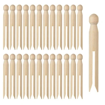 Image of LOLYSIC 100 Pack Wooden Dolly Pegs, 11cm Pegs for Washing Lines, Natural Vintage Line Hanging Clothing Crafting DIY