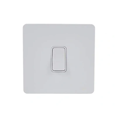 Image of Schneider Electric Ultimate Screwless Flat Plate Single Retractive 2 Way Light Switch, 16AX, GU1412RWPW, Painted White with Insert