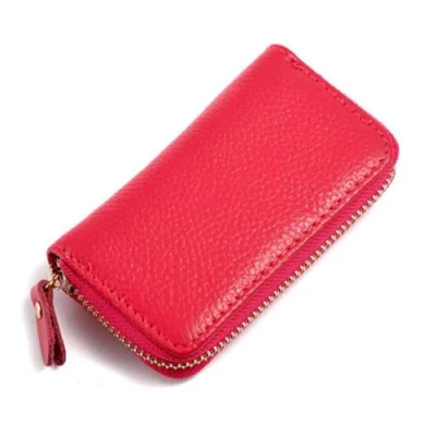 Image of iSuperb Double Zipper Leather Key Case Keychain Wallet Holder for Men Women 11.5x6.5x2.2cm (Red)