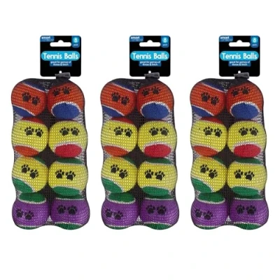 Image of YöL Pack Of 24 Pet Tennis Balls Multicoloured Paw Print, Dog Puppy Fetch Throwing Outdoor Play Training Obedience 6.5cm