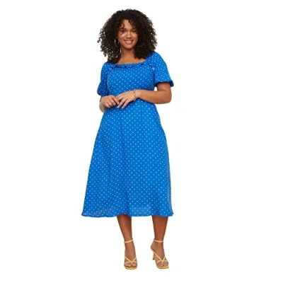 Image of Trendyol FeMan Plus Size Midi A line Relaxed fit Woven Dress Indigo