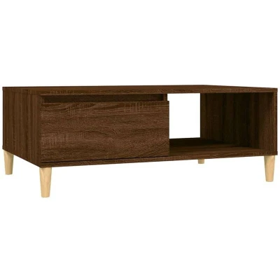 Image of vidaXL Brown Oak Coffee Table with Spacious Storage Shelf, Scandinavian Charm, Rectangular Engineered Wood Living Room Furniture, Easy to Assemble, Sturdy and Stylish