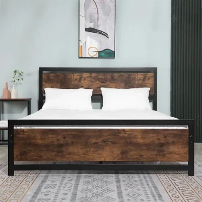 Image of HOMCOM King Size Metal Bed Frame with Headboard &amp; Footboard, Strong Slat Support Full w/Underbed Storage Space, Bedroom Furniture For Adults
