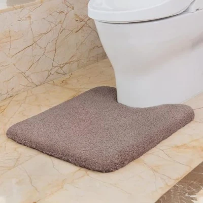 Image of VANZAVANZU Non Slip Toilet Mat Thickened Pedestal for Absorbent Ultra Soft Bathroom Rug Fluffy Microfiber Bath Mat, Quick drying, Machine Washable 50 x 60cm U Shape (Taupe)
