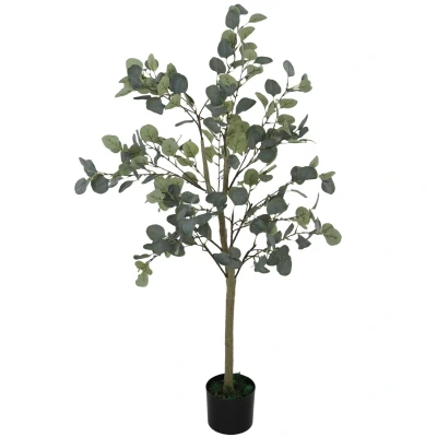Image of HOMCOM Decorative Artificial Plant, 5ft/ 150cm Silk Eucalyptus Tree with 230 Silver Dollar Leaves in Pot, Fake Plant for Home, Office, Living Room, Indoor Decor