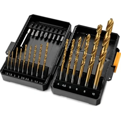 Image of Hi Spec 24pc HSS Metal Drill Bits &amp; 1/4&quot; Hex Shank Screw Driver Bit Set for Drivers in a Compact Tool Box Case