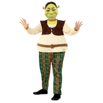 Image of Smiffys Shrek Kids Deluxe Costume Child Hooped All In One &amp; Mask, Children&#039;s Official License Outfit with Waistband Hoop EVA Mask for Full Transformation