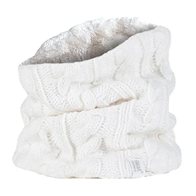 Image of HEAT HOLDERS Ladies GENUINE Thermal Winter Warm Neck Warmer 3.4 Tog Fleece Cable Knit Snood Scarf Purple (Original Cream Warmer)