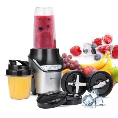 Image of PureMate Blender and Food Processor Powerful 18,000 RPM Extractor Blends Frozen Fruit, Nuts &amp; Ice 1000W Motor with Stainless Steel Blades 3 Speed Settings Ideal For Smoothies Post Workout