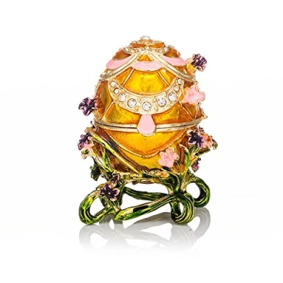 Image of QIFU Hand Painted Enameled Easter Egg Style Decorative Enamel Trinket Box Hinged